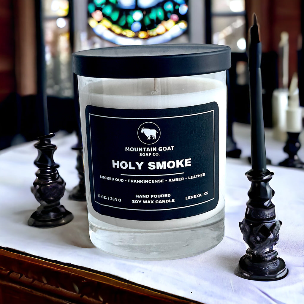 Holy Smoke (Smoked Oud, Frankincense, Amber & Leather) Soy Blend Candle - Mountain Goat Soap Co.